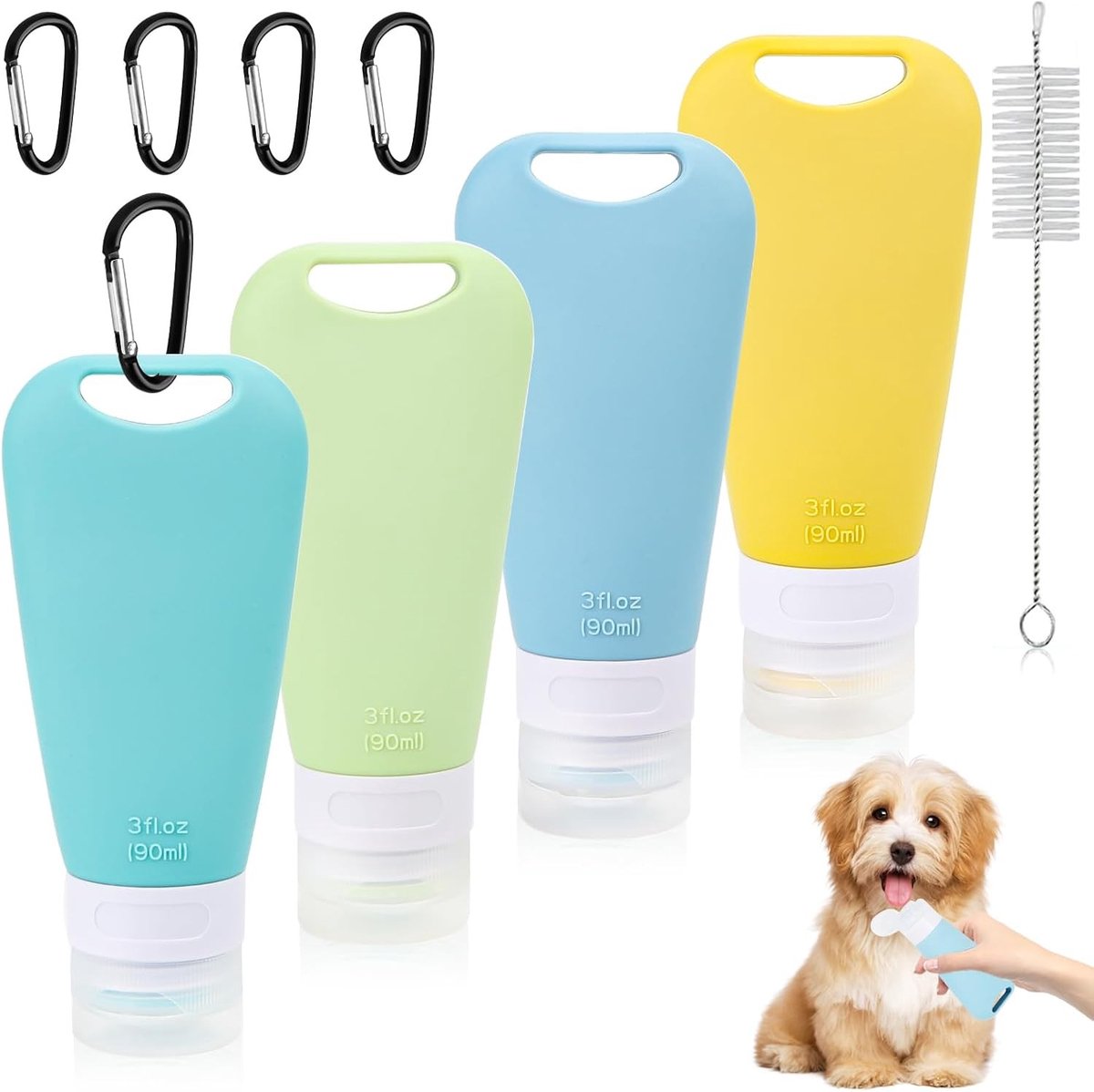 4-delige voedingsbuis voor honden met karabijnhaak en testbuisborstel, ideaal voor dierenvoeding en gemak