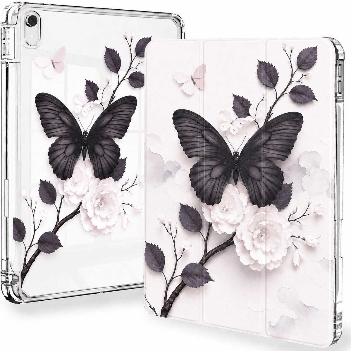 Sounix Tablet hoes geschikt voor Apple iPad 11 (2025) A16 / Apple iPad 10.9 (2022) - Hoesje met Pencil Houder Uitsparing - Zwarte vlinder