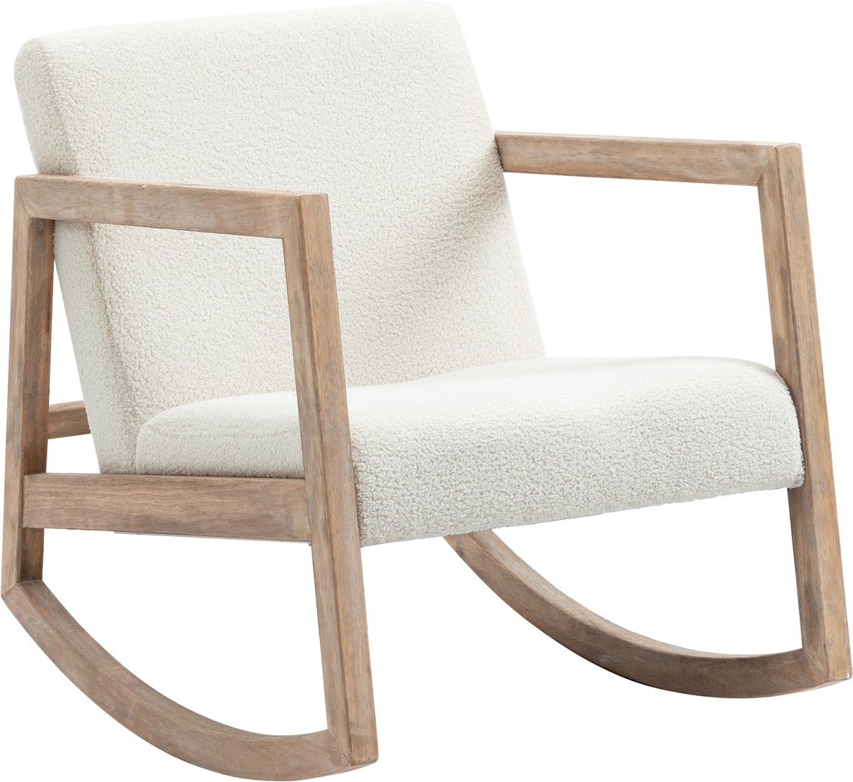 Schommelstoel met houten frame - gepolsterd - crèmewit - 60x81x71 cm - Relaxstoel - Zitstoel - Woonkamerstoel - Rubberhout