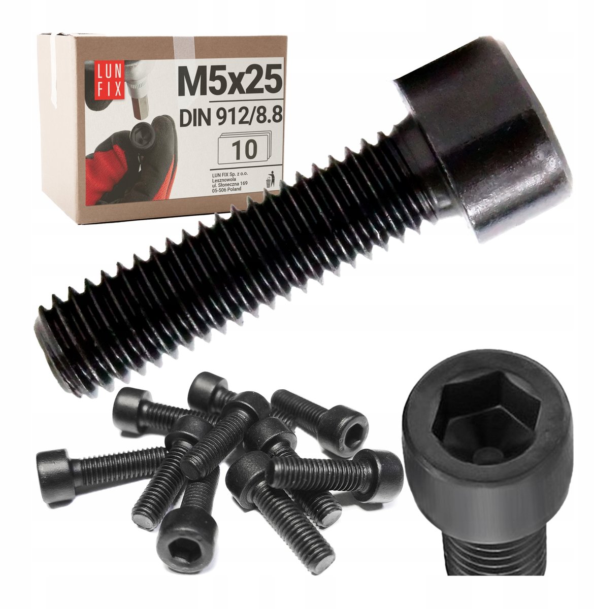 LUN FIX - Zylinderkopfschroeven Zwart M5x25 mm - 10 stuks - DIN 912 - Vol draad - Staal verzinkt