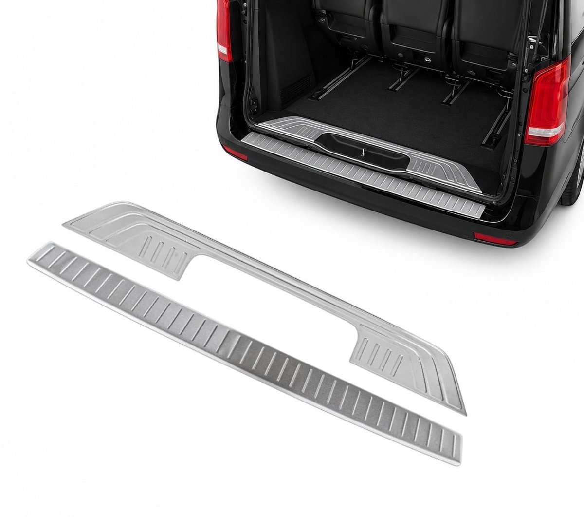 BinaParts RVS Achterbumperbescherming Binnen & Buiten Geschikt voor Mercedes Vito W447 & V-Klasse 2014-2026 – 2-delig – Zilver
