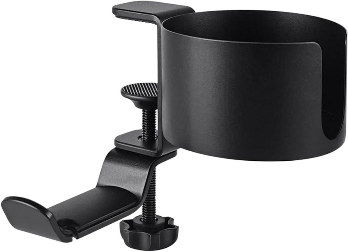 Headset Houder - Hoofdtelefoonhanger Bureau - Bureau Organisatie - 2-in-1 Bekerhouder - 360° Draaibaar - Zwart