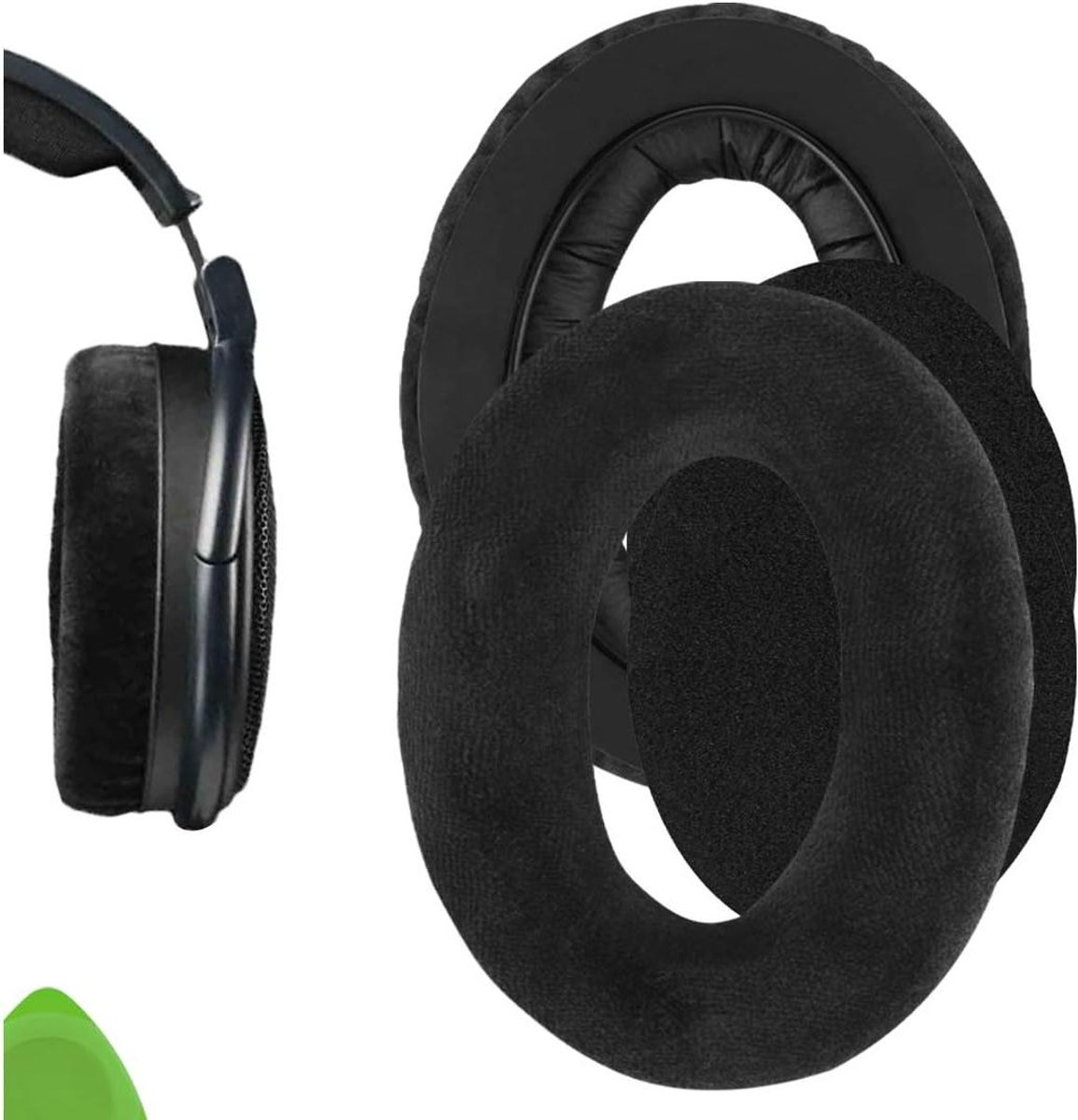 Vervangende Oorkussentjes - Oorschelpen Kussens - Hoofdtelefoon Reparatie - Traagschuim en Velours - 11 x 9 x 2.5 cm - Zwart