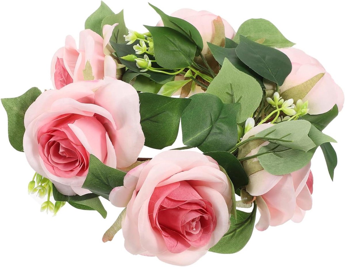 Kaarsenkrans Decoratie - Kunstbloemen Ring - Feestelijke Sfeer - Realistische Rozen - 25 cm Diameter - Roze