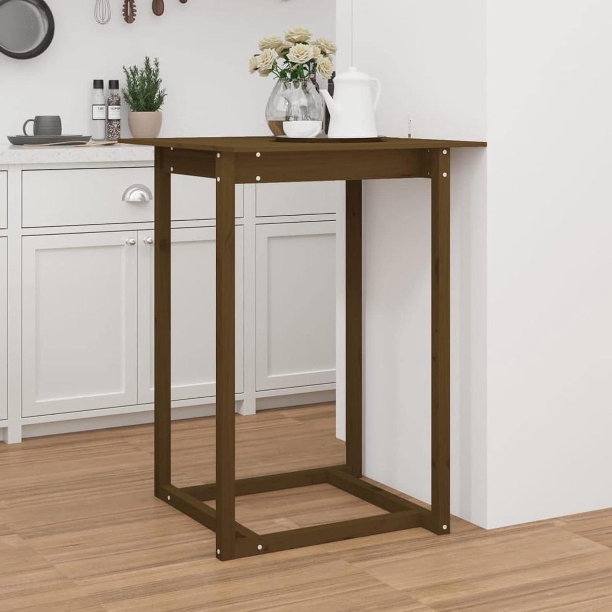Bartafel Massief Grenenhout - Eettafel Hout - Gezellig Tafelen - Robuust Stabiel Frame - 80x80x110 cm - Bruin