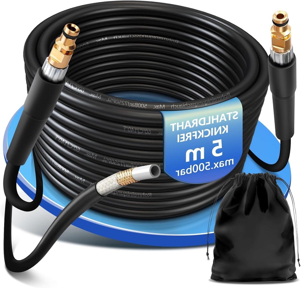 Buisreinigingsslang - Afvoerslang Hogedruk - Verstopte Afvoeren Ontstoppen - 4-Laags Gevlochten Staal - 5 Meter - Zwart