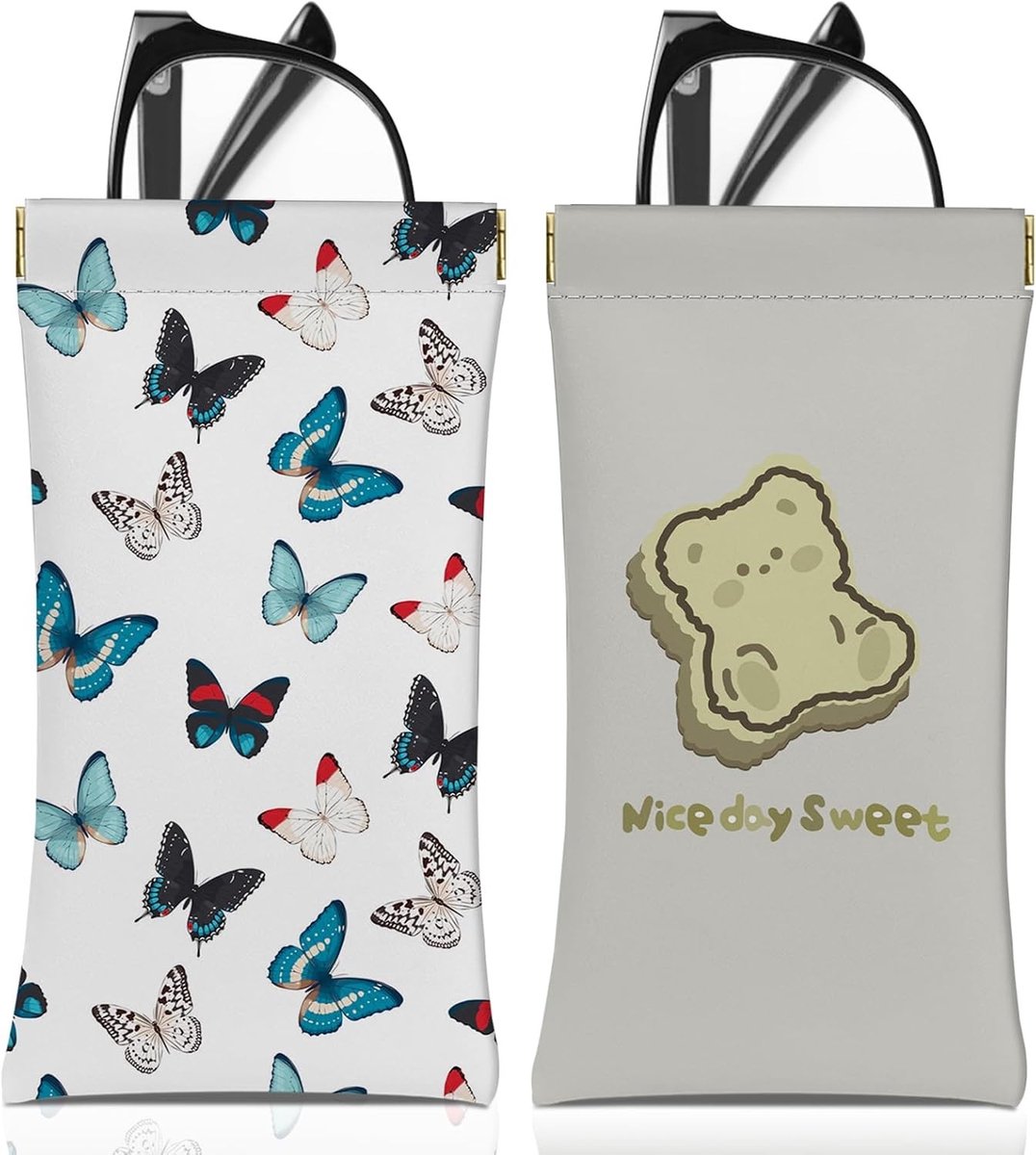 Zachte PU Leren Bril Etui Set met Schoonmaakdoekje voor Unisex Vrouwen en Meisjes - Perfect voor Zonnebrillen en Leesbrillen