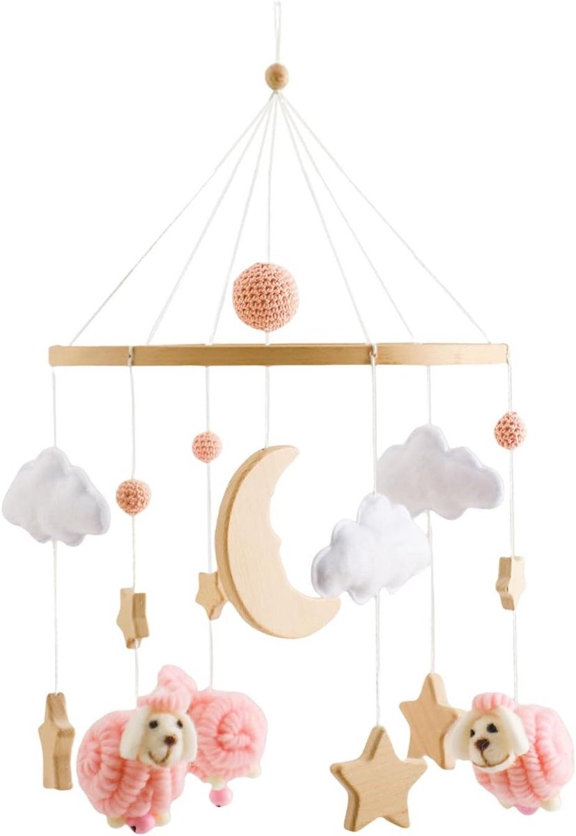 Babymobiel Hout - Muziek Mobiel Wieg - Babykamer Decoratie - Rustgevend Design - 43 x 22.5 cm - Roze