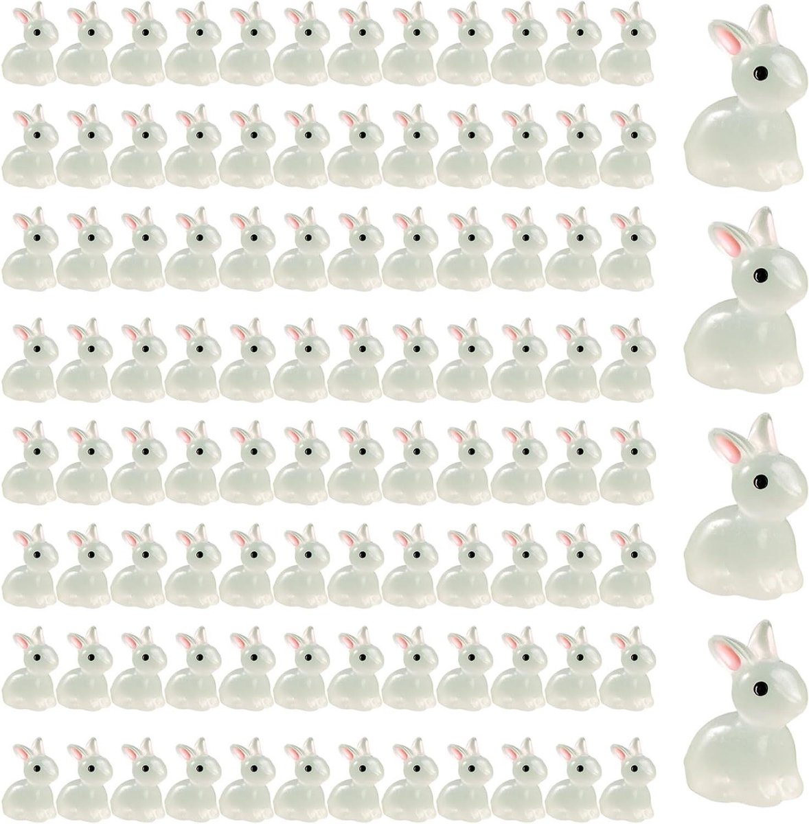 Mini Hars Dieren - Beeldjes Set - Miniatuur Decoratie - Glow in the Dark - 100 Stuks - Wit