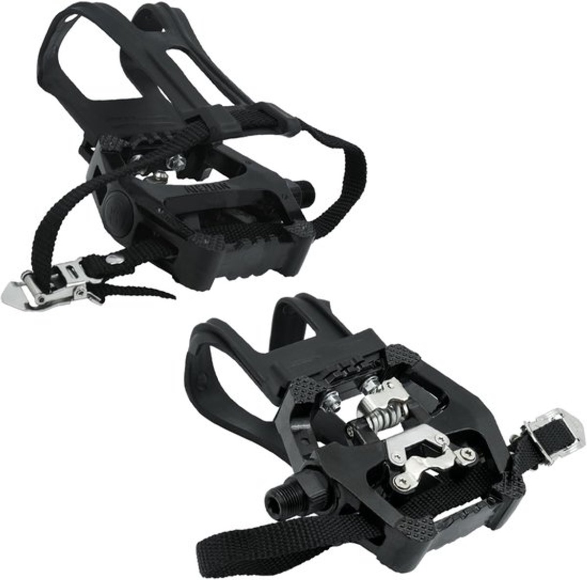 1 paar pedalen fiets, SPD-pedaal met kooi en riem, voor mountainbike, racefiets, cyclocross, racefiets, vouwfiets, hometrainer, spinning bike, outdoor, indoorfiets, 9/16 inch spindelfietsen