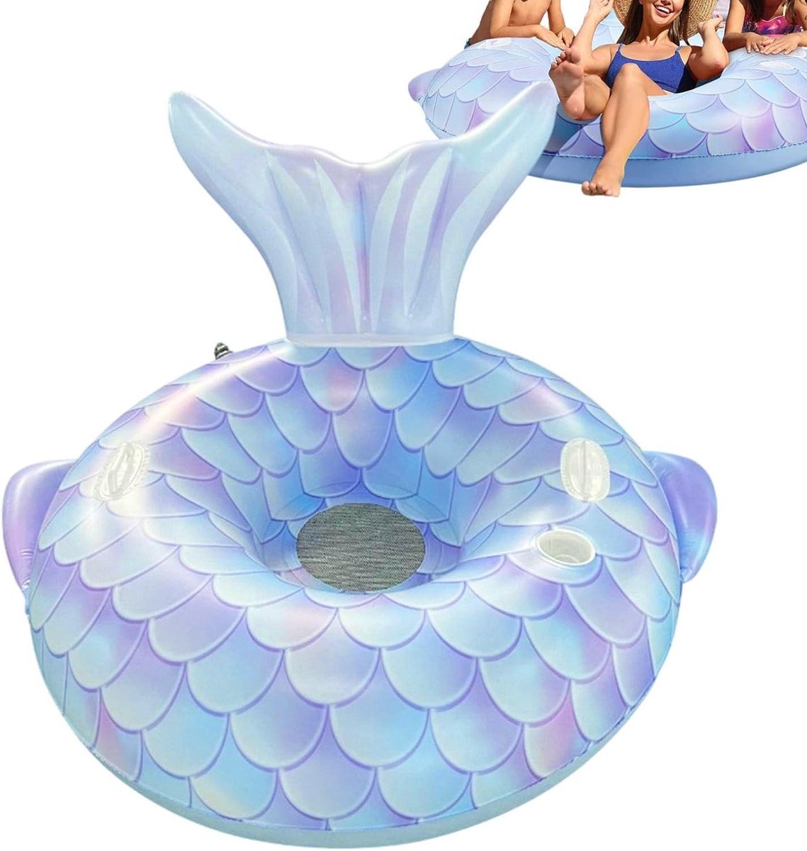Opblaasbare Zwembad Drijver - Water Ligstoel Zeemeerminstaart - Ontspannen in Water - Met Bekerhouder Rugleuning - 110x110x30 cm - Meerdere Kleuren