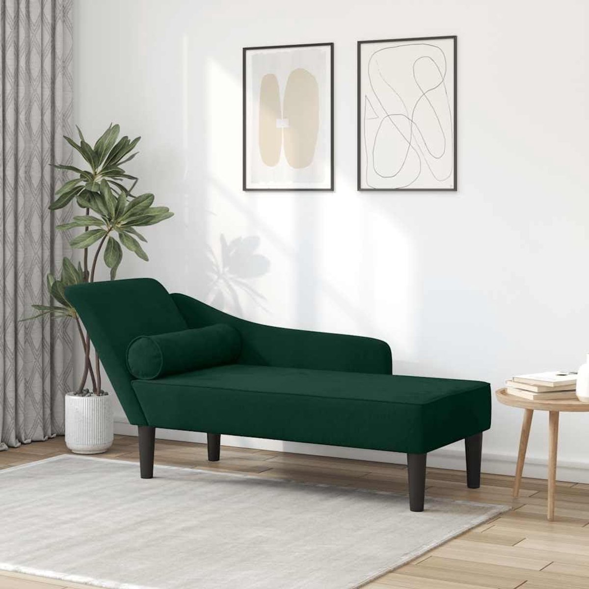 Chaise longue - Ligstoel - Ontspannen - Fluwelen bekleding - 141 x 555 x 665 cm - Donkergroen