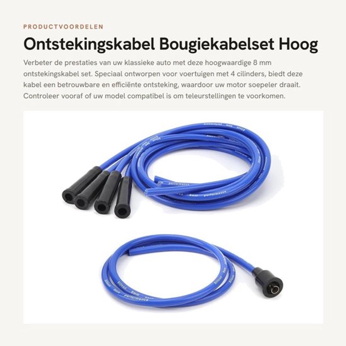 Ontstekingskabel 8 Mm - Bougiekabelset 1 M - Hoog Rendement - Stabiele Ontsteking - Duurzaam Materiaal - Compatibel met Klassieke Auto's - Bougiekabel