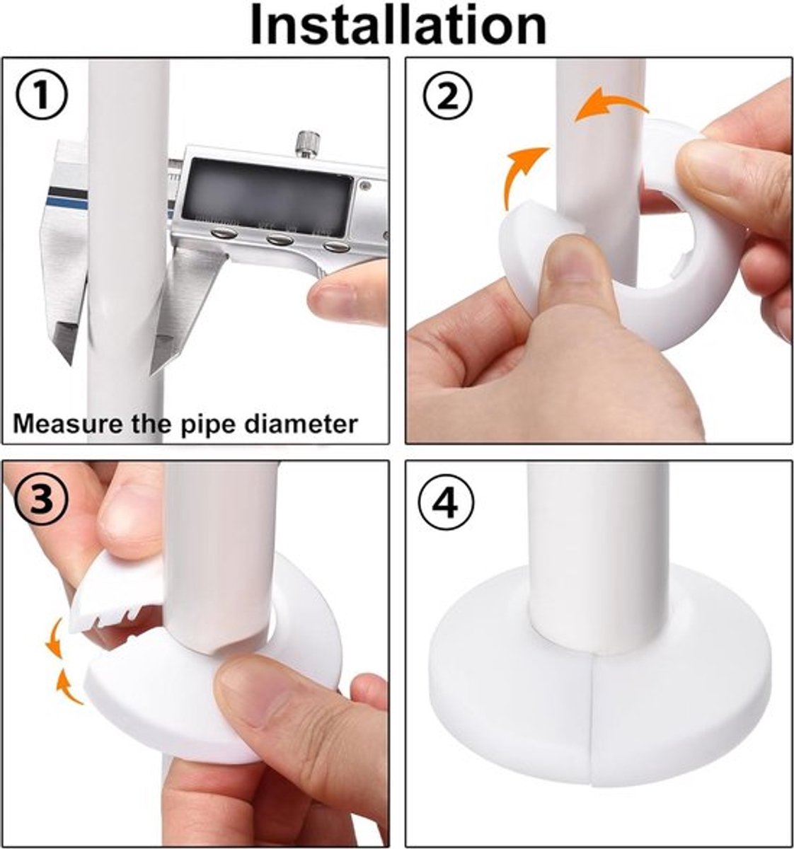 Pijpafdekking 10 Stuks - Inklikbare PP Kunststof - Decoratie voor Afvoerleidingen - Sanitair Afwerking - Waterdicht en Duurzaam - Buisafdekking