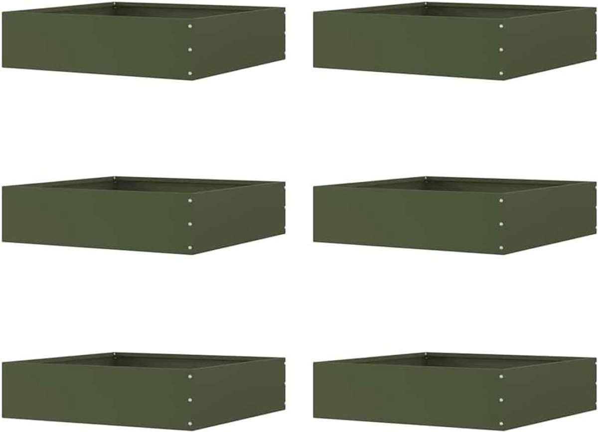 Gazonrand Staal - Tuinrand Hek - Tuin Afscheiden - Moderne Vierkante Vorm - 6 stuks 50x50x13cm - Olijfgroen