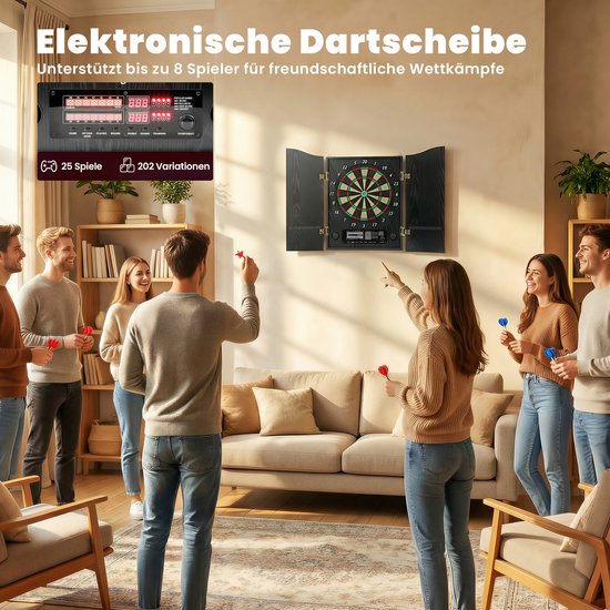 Elektronisch dartbord met deuren - houtlook - led - display - gesproken instructies - 6 darts en 24 reservepunten. — afbeelding 5
