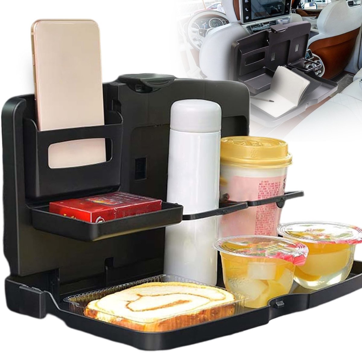 Auto-Achterbanktafel Met Dubbele Bekerhouders - Opvouwbare Autobak - Autostoellade - Opklapbaar Tafeltje Voor Telefoon/Eten/Fles