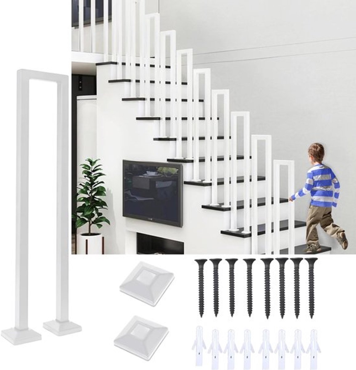 Trapleuning U-vormig 35-110 cm - Trapleuning binnen/buiten - Leuning voor balkon/tuin - Robuuste ijzeren leuning - Eenvoudige montage - Moderne uitstraling - Leuningen