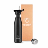 Vatten® Drinkfles RVS - 500 ml - Zwart - Waterfles - Isoleerfles - Thermosfles - Drinkbus
