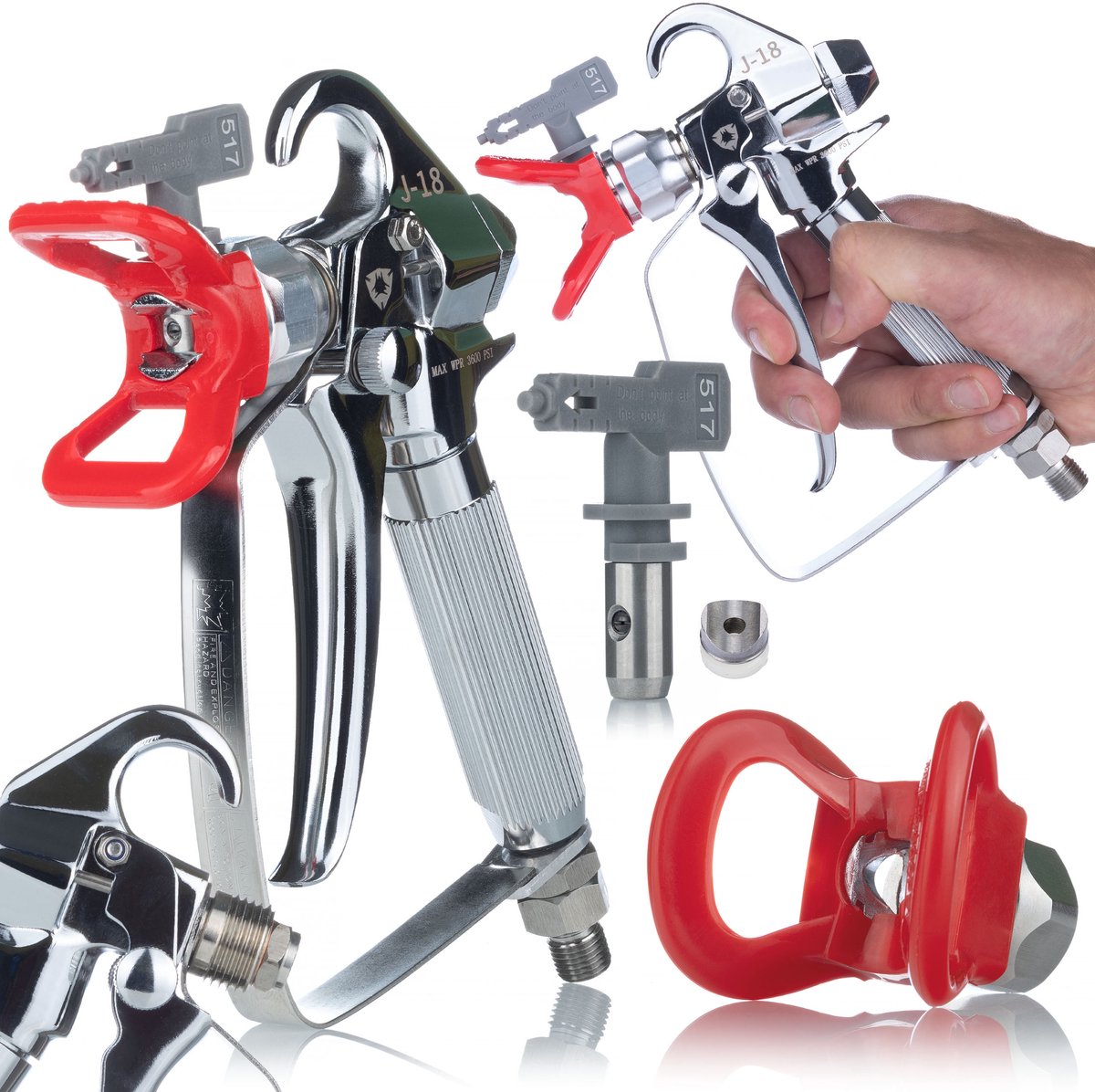 Rosfix Pistool Airless Verfspuit J-18 - Professioneel met Spuitmond 517 - 3600psi, 1/4" Aansl.