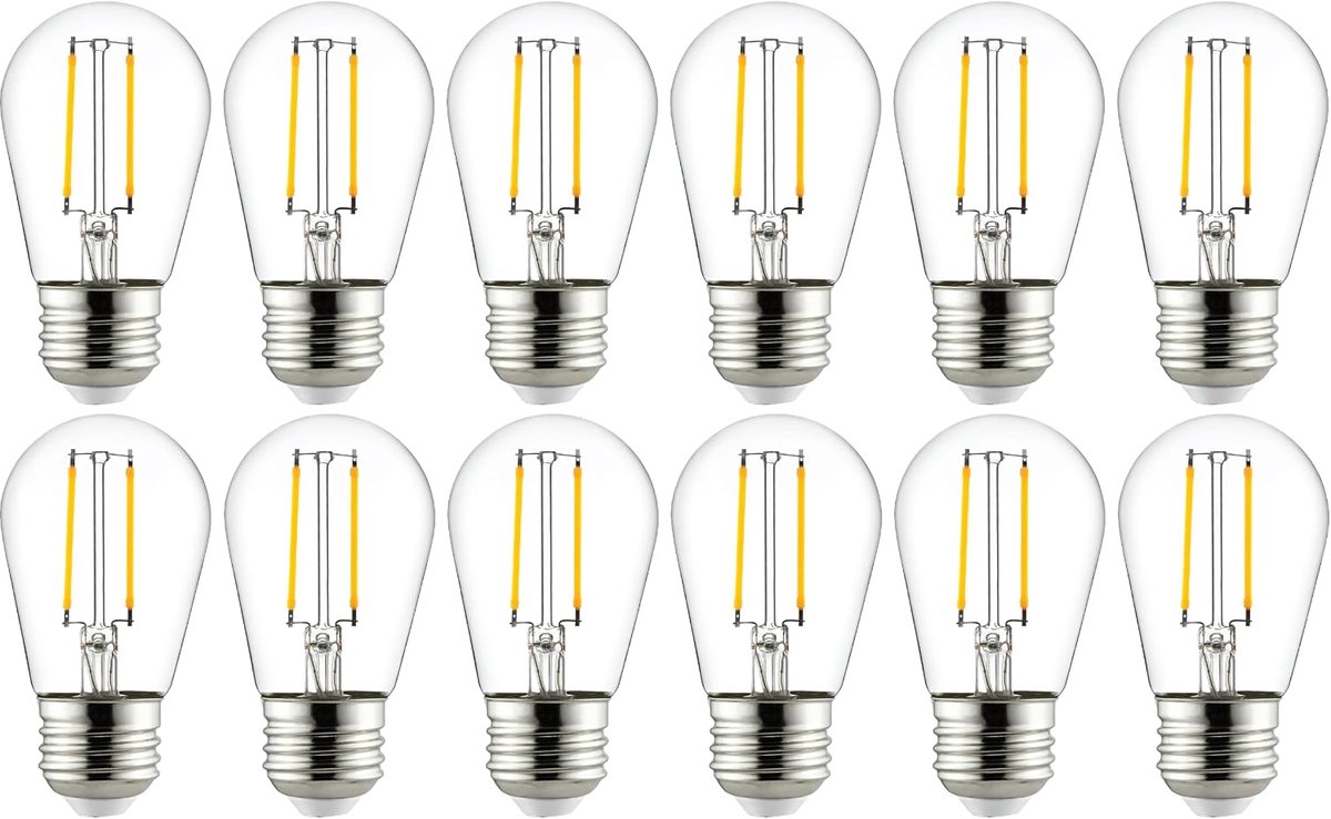 Gloeilamp - S14 Filament Slingerlichtlampen - 2W - E26 Fitting - 2700K Warm Wit - 12 stuks