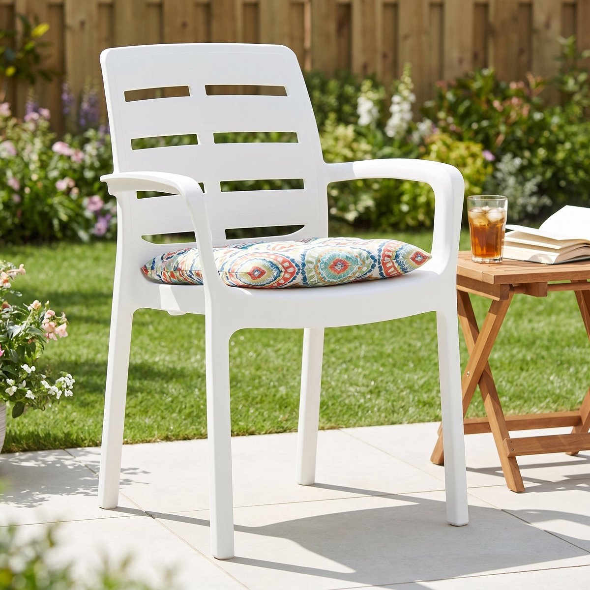Cheqo® Tuinstoel - Kunststof Tuinstoel - Stapelbare Tuinstoel - Stapelstoel - Tuinstoel met Armleuning - Tuinfauteuil - Terrasstoel - Balkonstoel - Tuineetstoel - Tuinstoel Wit - Buitenstoel - Tuinstoel voor Buiten - Kuipstoel