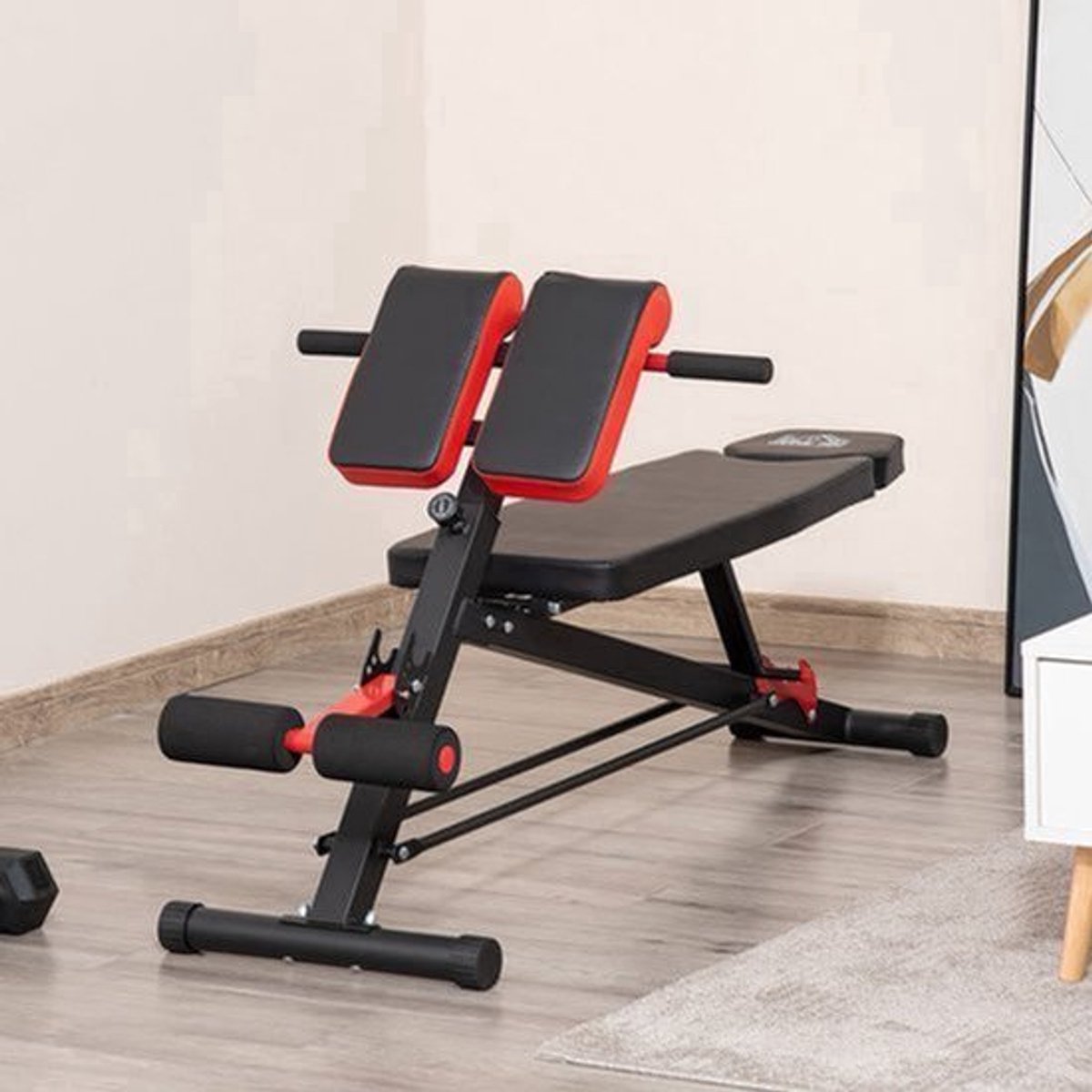 Verstelbare Fitnessbank – Multifunctionele Trainingsbank – Gewichtbank – Buikspierbank – Home Gym Bank – Zwart Rood – Stalen Frame – 7-Voudig Verstelbaar