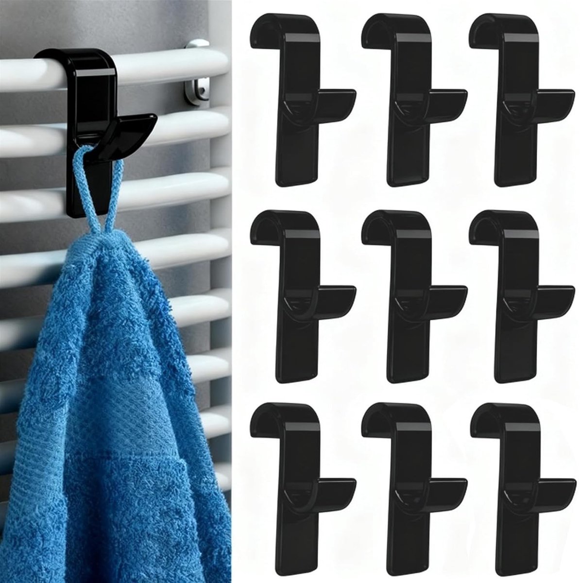 Handdoekrek voor radiator - Zwart - ABS Kunststof - 10 Stuks Handdoekhaken voor Badkamer en Keuken