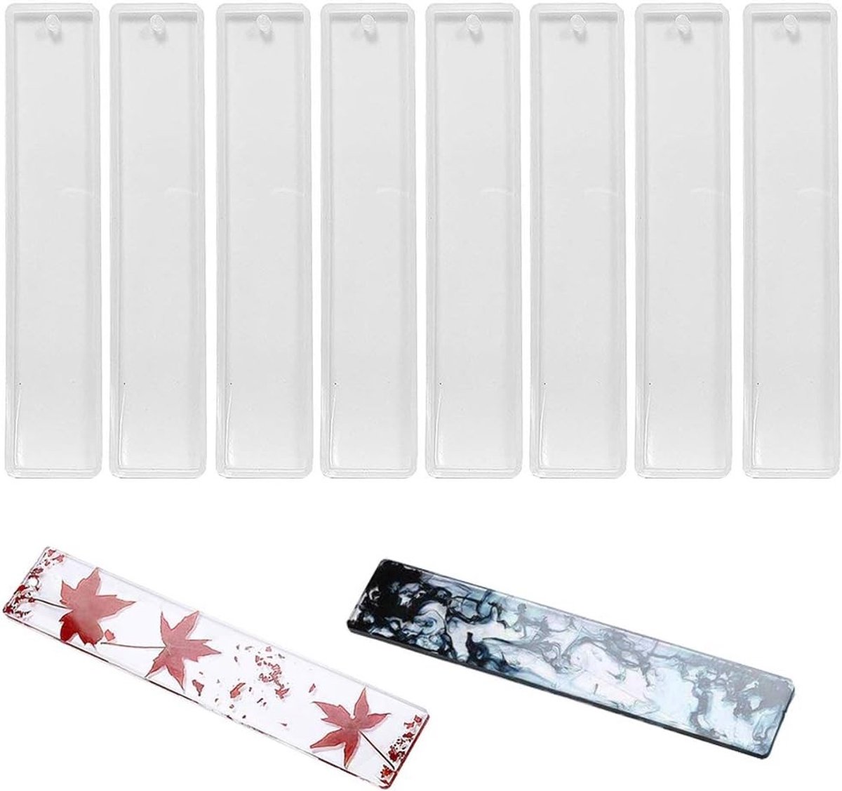 Set van 8 rechthoekige siliconen boekenleggers voor DIY handwerk, epoxyhars en sieraden maken, transparante vormen