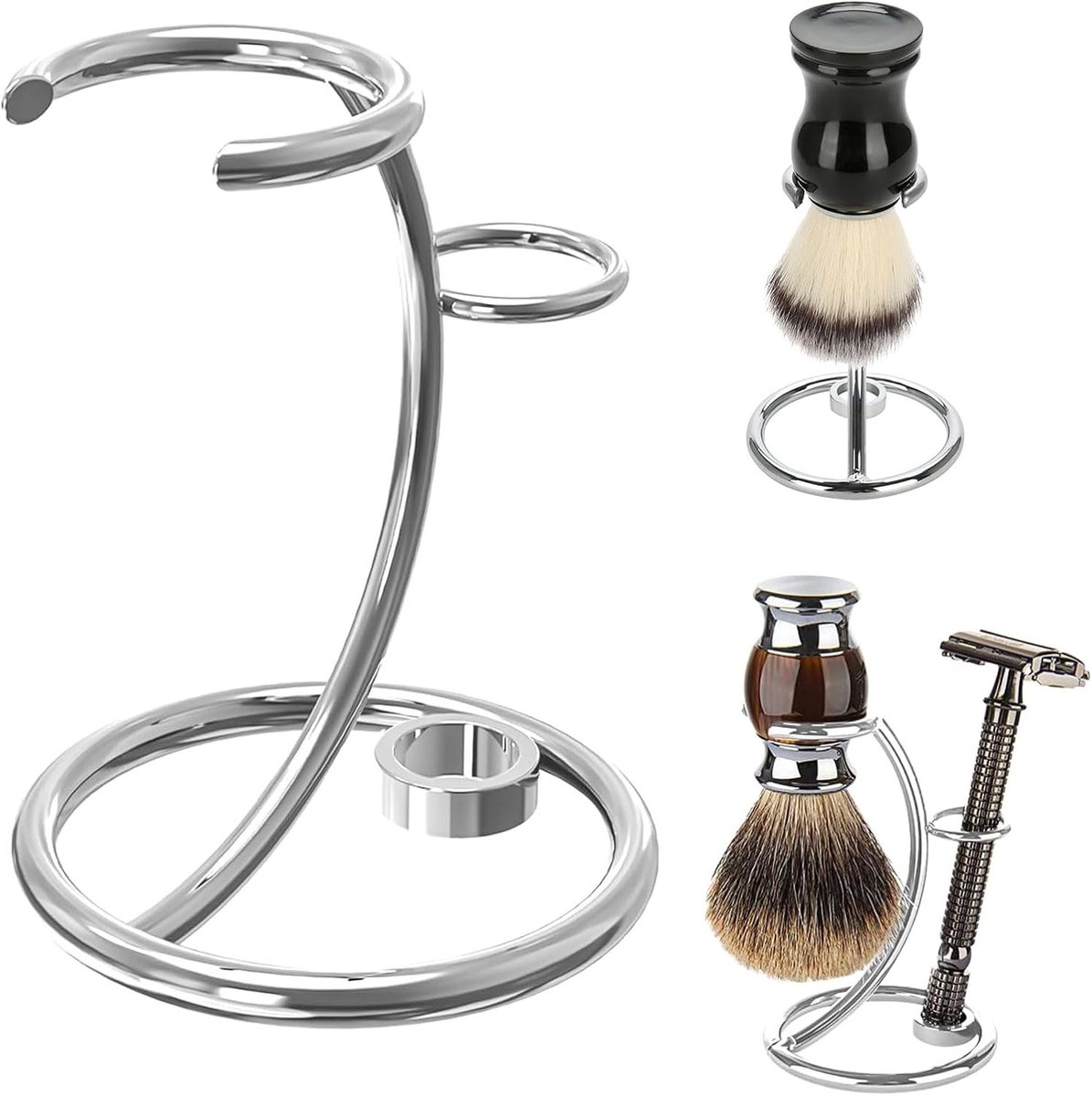 RVS Scheerkwast Houder, Draagbare Scheerstandaard voor Mannen, Ideaal als Cadeau voor Scheeraccessoires en Grooming Essentials