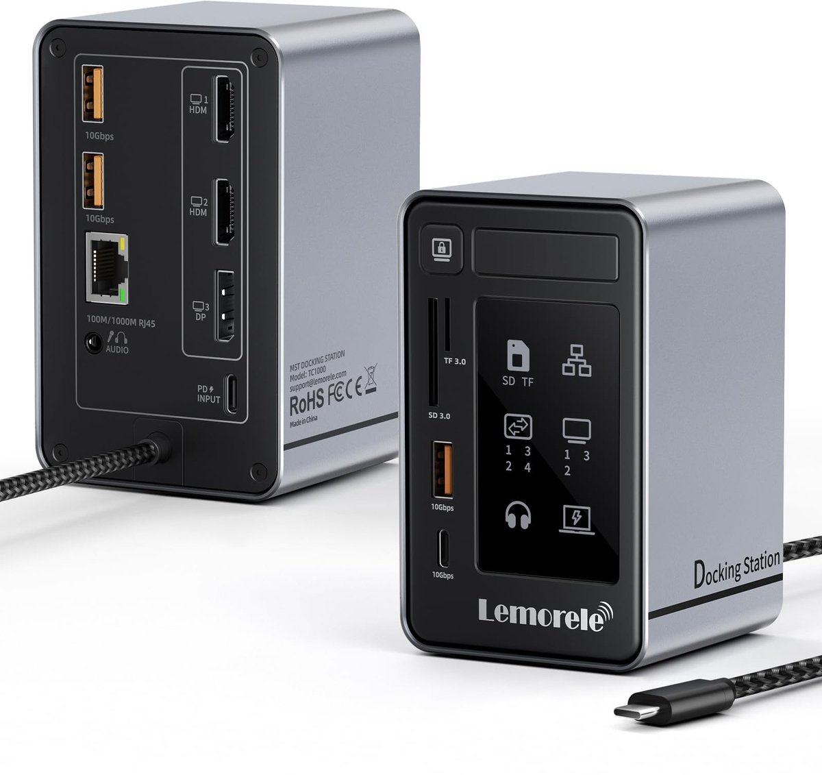 Lemorele TC1000 12-in-1 MST Docking Station - 3x 4K 60Hz - 10Gbps - 100W PD
