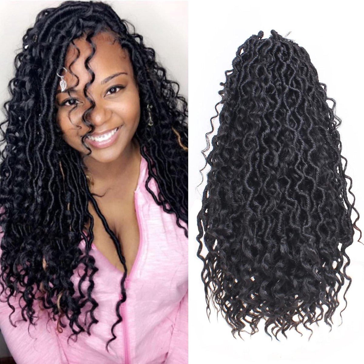 14 inch Zwarte Goddess False Locs Haakhaar met Krullende Einden - 7 Packs Bohemian Faux Locs Haarextensions voor een Natuurlijke Look