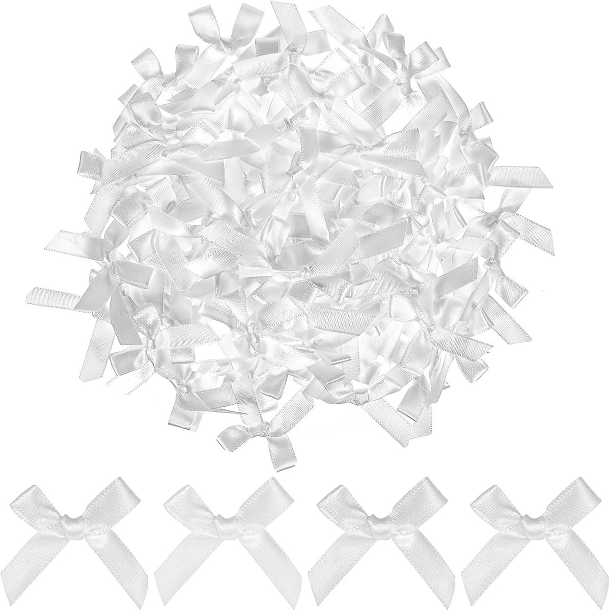 Kleine Witte Mini Strikjes - 100 Stuks Gedraaide Strikjes voor DIY, Cadeauverpakking en Knutselen - Satijnen Bows voor Creatieve Projecten