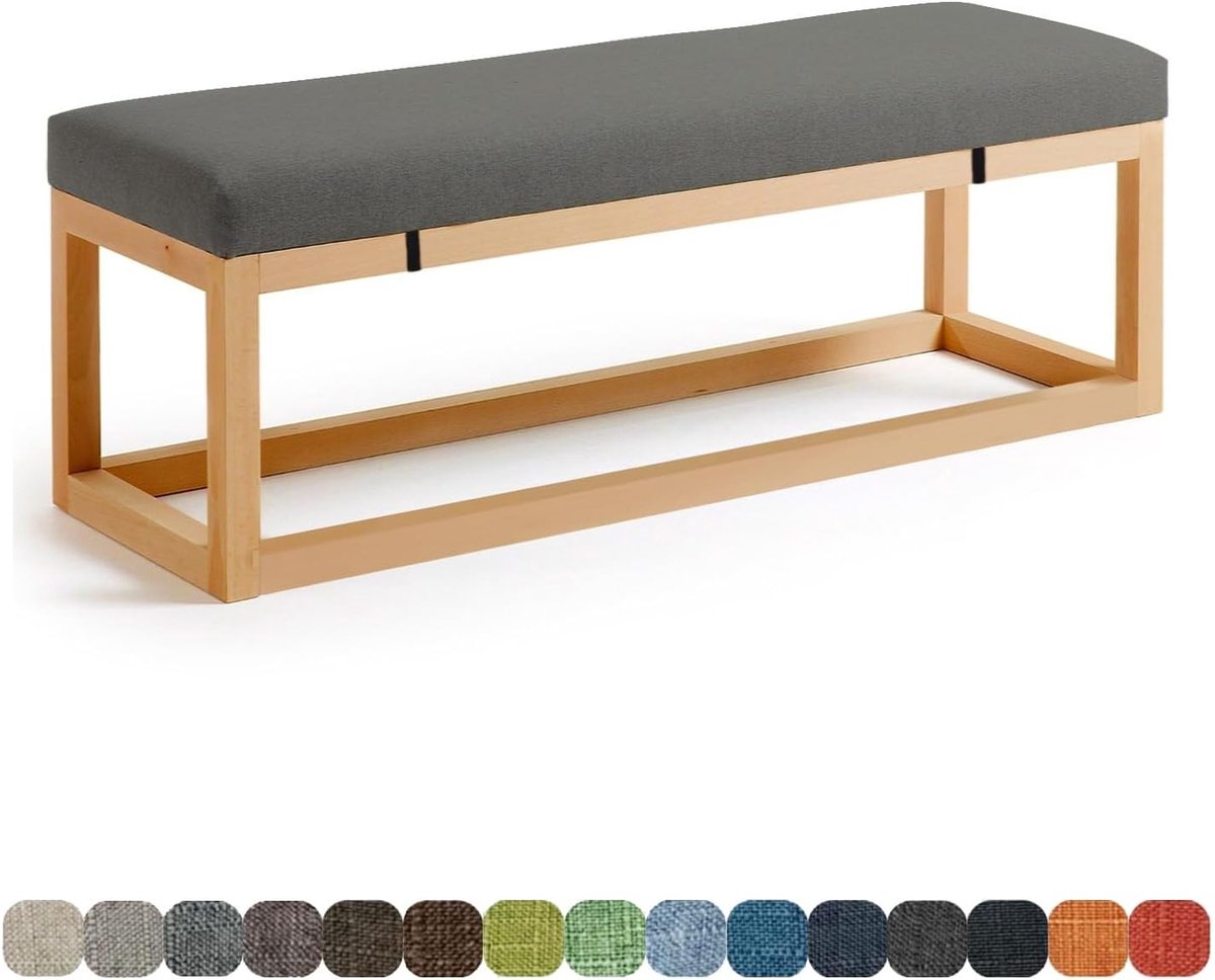 Benchkussen 90x60 - Donkergrijs - 160 x 40 x 3 cm - Linnen Tuinkussen met Antislip Onderkant - Voor Terras en Eetkamer