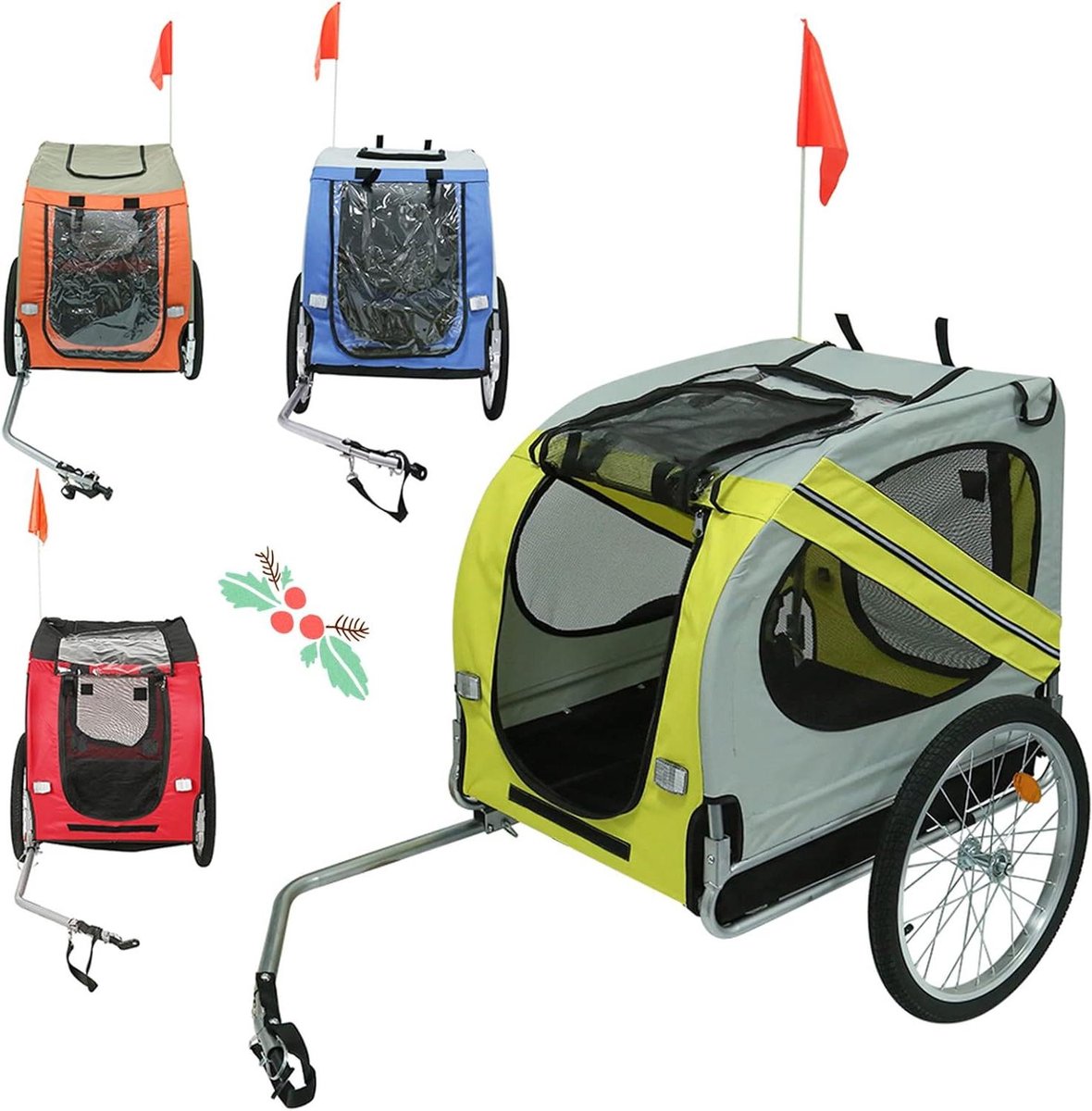 Fietskar Huisdier - Transportwagen Jogger - Veilig Vervoeren - Opvouwbaar 2-in-1 - Max 40kg - Grijs Geel