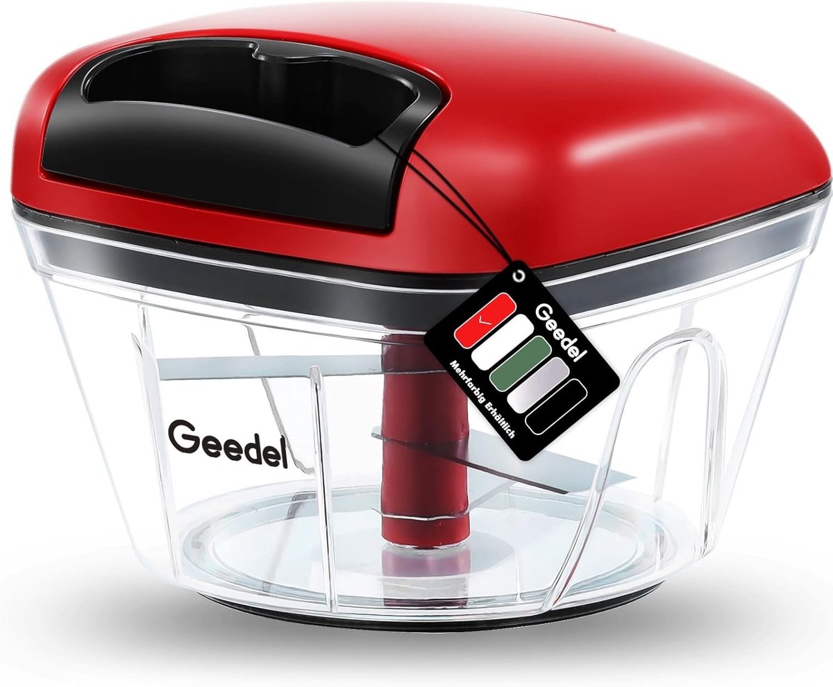Eiersnijder hakmolen - Rood - 500 ml - Handmatige groentehakmolen met 3 roestvrijstalen messen - Voor keuken en koken