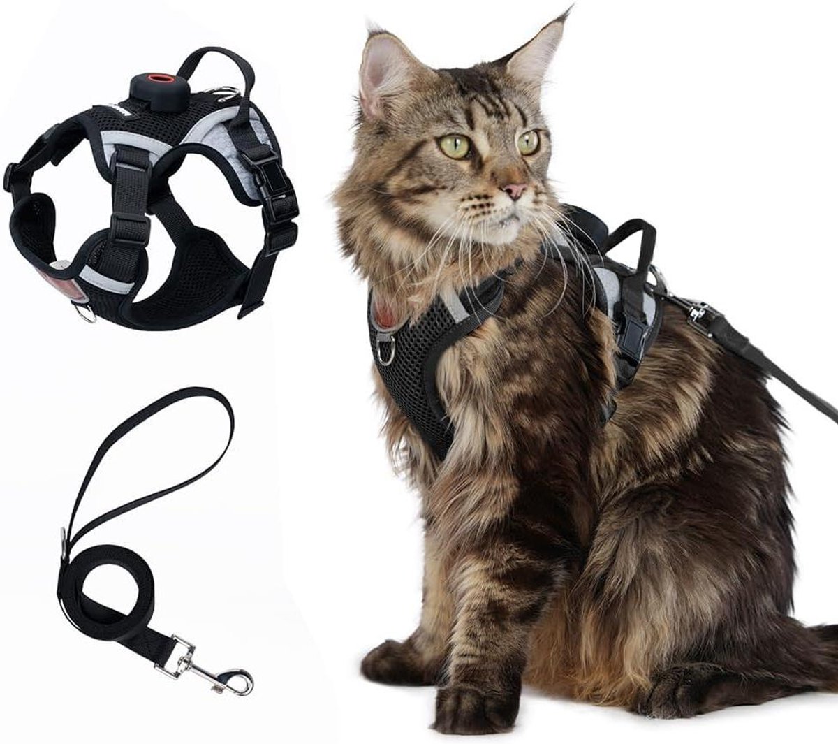 Katten Tuigje Set - Harnas Leash - Buiten Wandelen - Met AirTag Houder - Maat L - Zwart