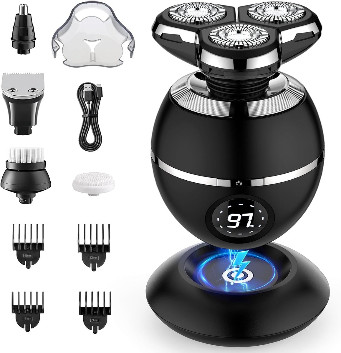 Elektrisch Scheerapparaat Heren 5-in-1 - 3D Roterend - IPX7 Waterdicht - Baardtrimmer & Neustrimmer - LED Display