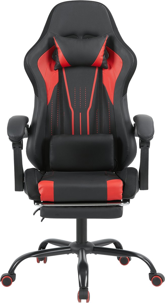 Devoko Game Stoel met ledverlichting-Ergonomische Gamestoel-Gaming chair met voetensteun-Bureaustoel met hoofdsteun en lendensteun-Zwart Rood
