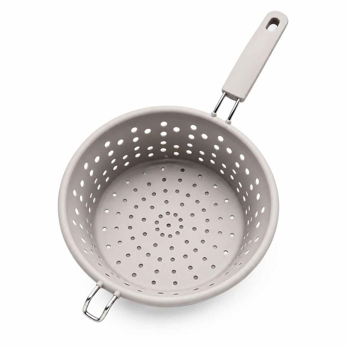 Bobypet - Opvouwbare Vergiet met Handvat - Inklapbare Siliconen Zeef en Voedselzeef voor Koken, Groenten en Pasta Drainer - Vergiet - Hittebestendig en Ruimtebesparend - Lichtgrijs