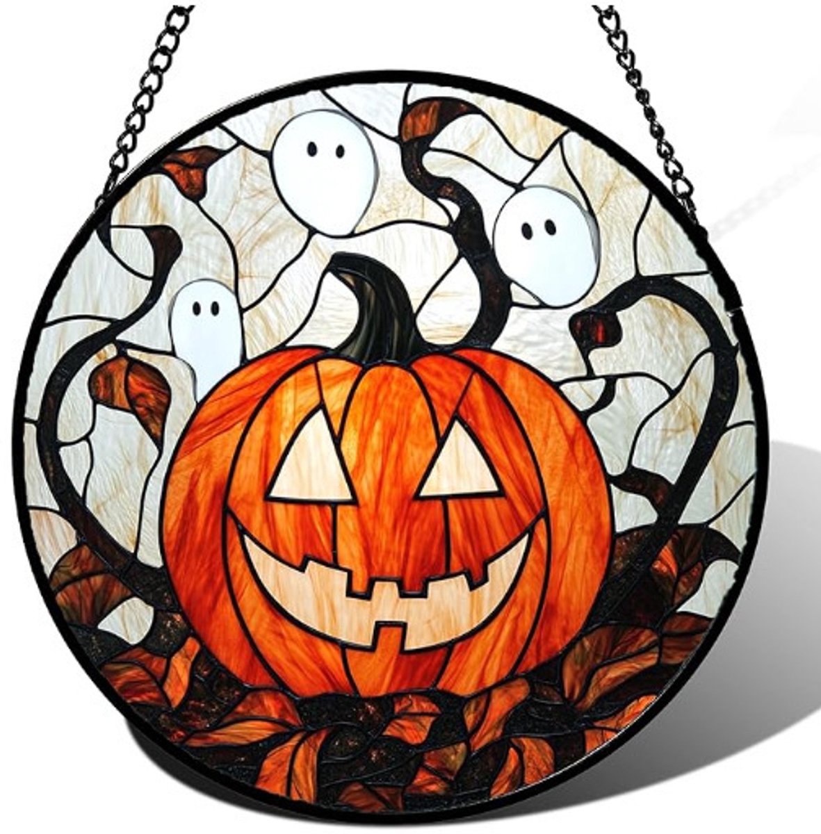 Halloween spookkas-thema glas-in-lood ornamenten – raamhangers die het licht vangen, feestelijke decoraties en ideale cadeaus-20*20*0.5