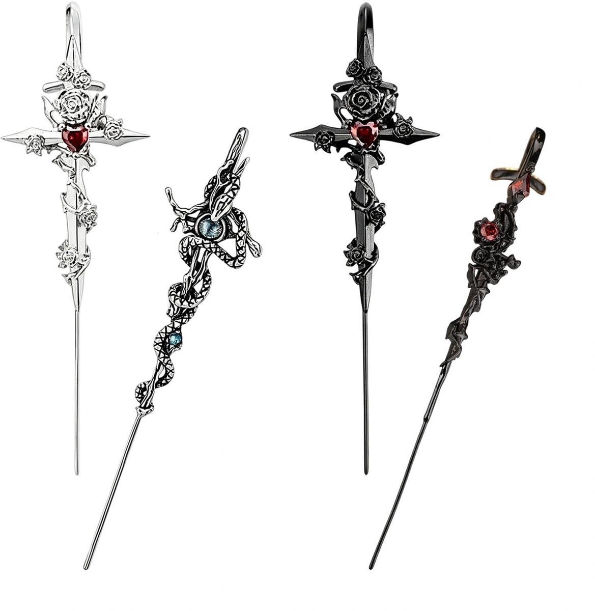 Omgoods - Set van 4 Gothic Oorhaakjes voor Dames