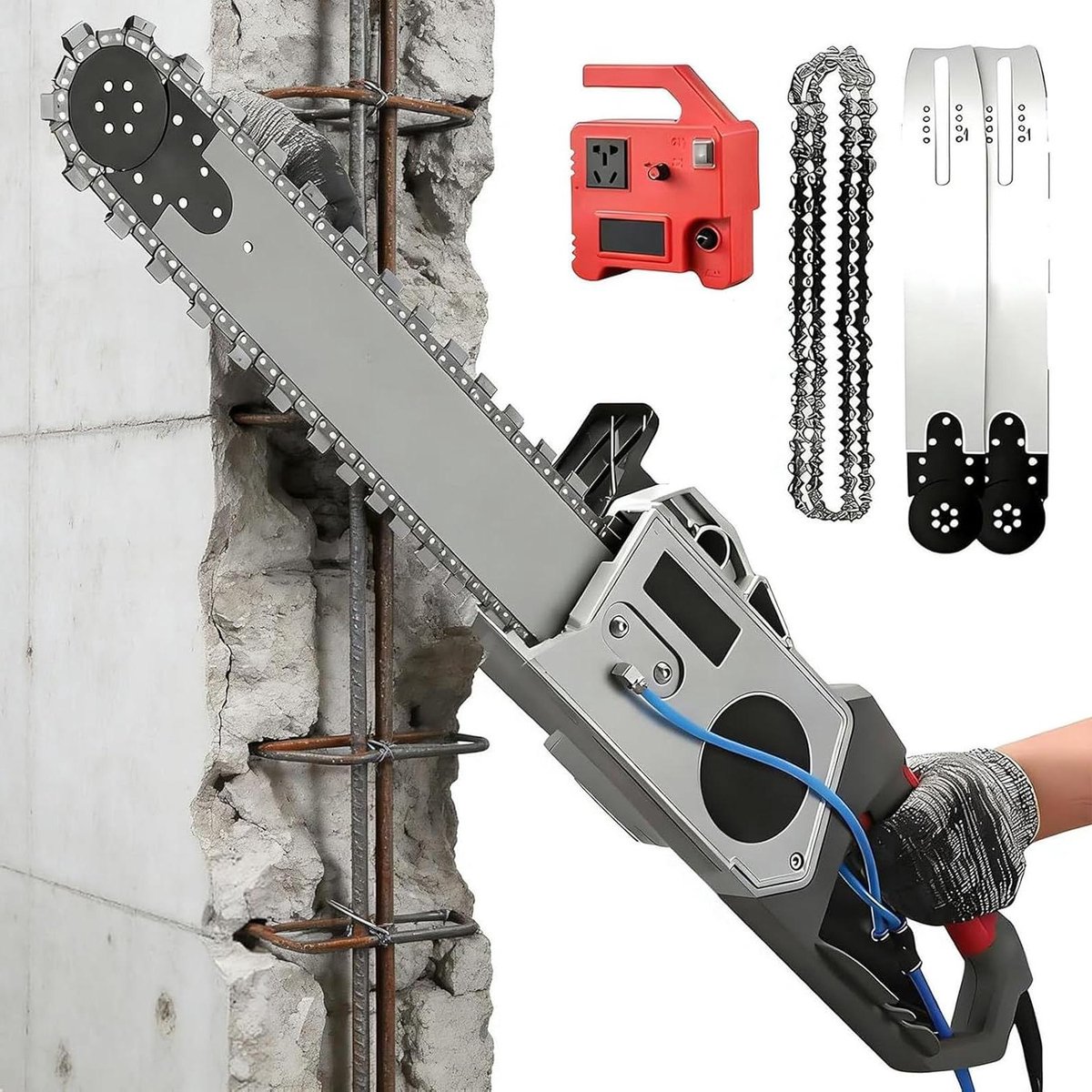 Elektrische Muurzaag - Betonkettingzaag Muurfrees - Sleuven Frezen Muren - Diepe Snede 35cm - 2 Diamantbladen - Multicolor