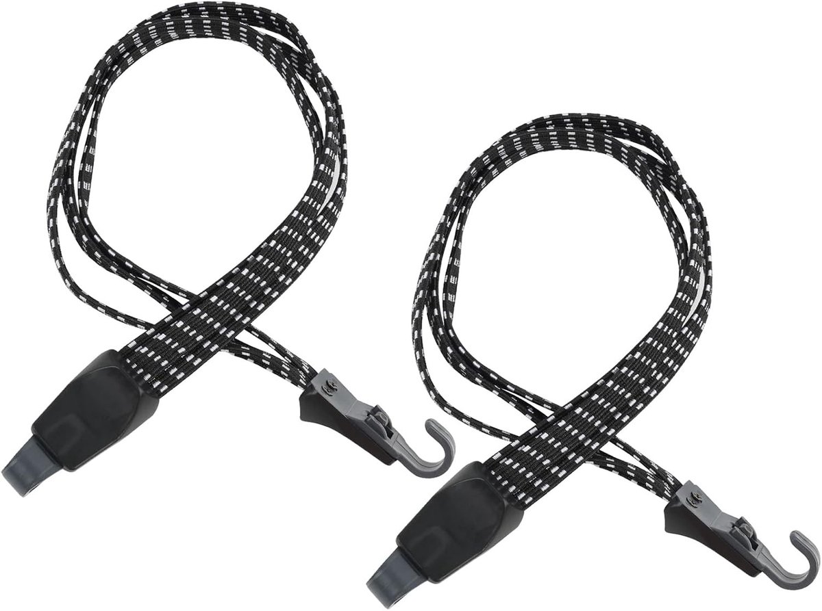 Set van 2 Fietsslingbanden, 3-in-1 Bagage Draagriem, Rekbare Rubber met Haken, 65 cm Expander voor Fiets en Motorhelm, Ideaal voor Bagage en Lading Beveiliging
