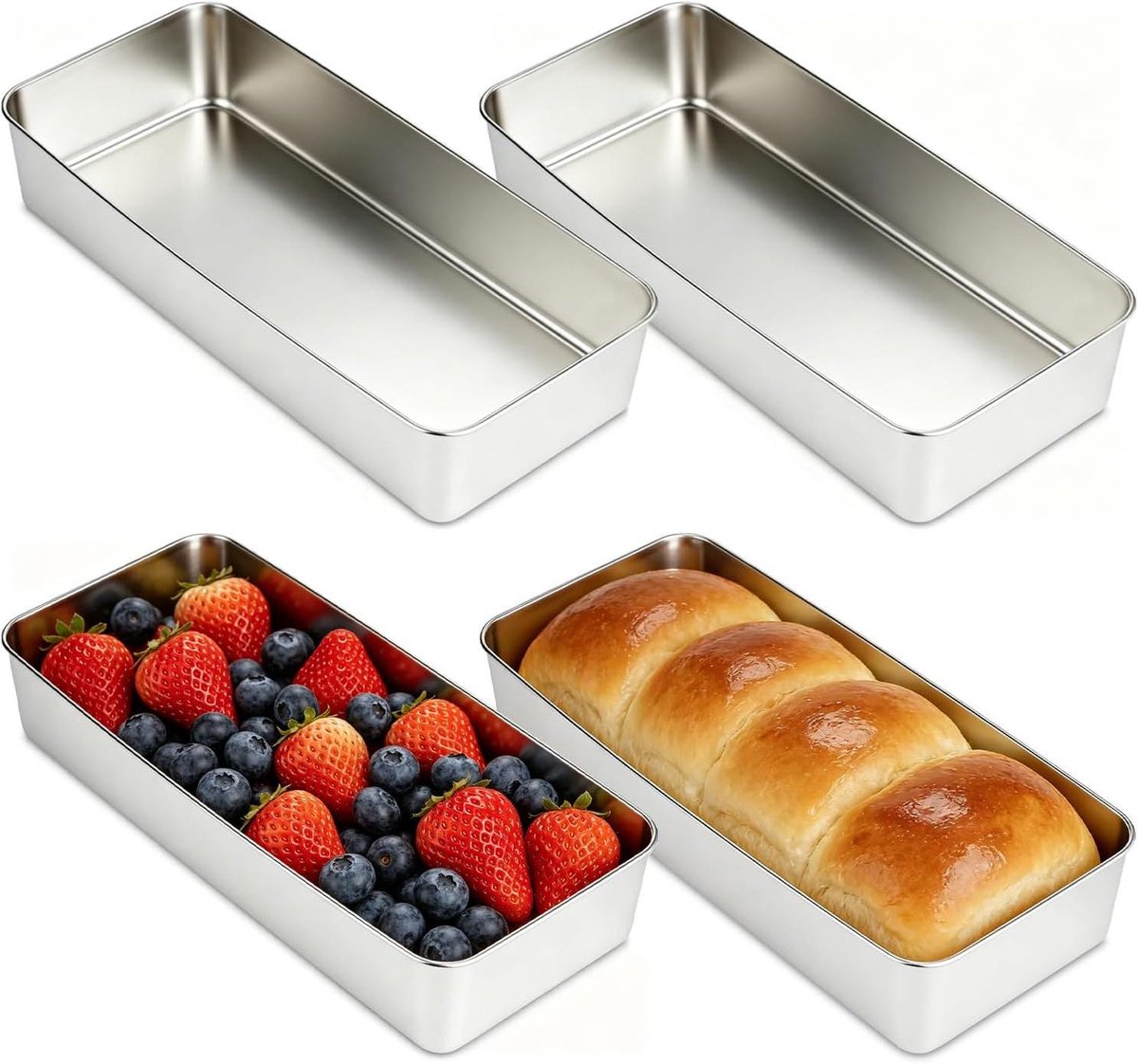 Broodbakvorm Set - Cakevorm Rechthoekig - Brood Bakken - Gelijkmatige Warmteverdeling - 33 x 15 x 6 cm - Zilver