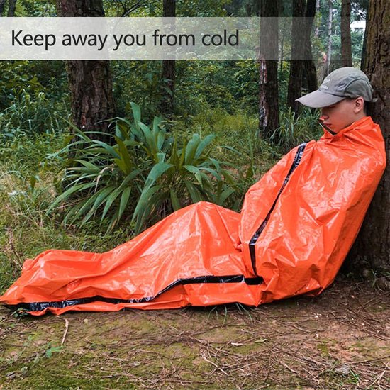 Nood Slaapzak - Survival Zak - Buiten Bescherming - Thermisch Reflecterend - 210 x 90 cm - Oranje — afbeelding 2
