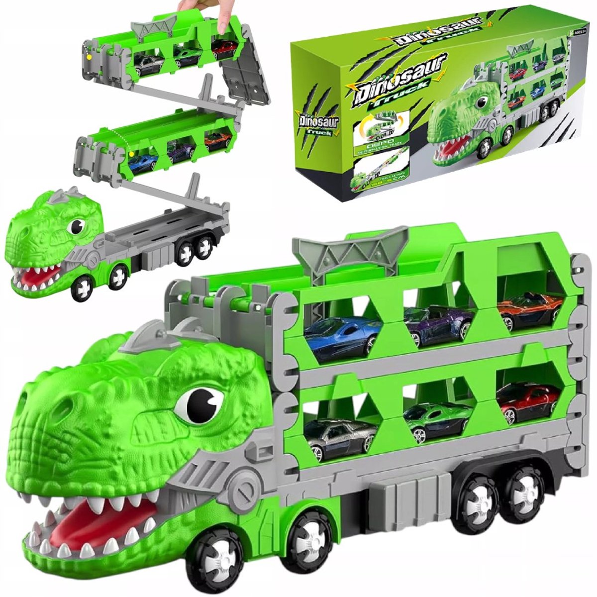 Dino Vrachtwagen Racebaan met 2 Mini Auto's - Speelgoed voor Kinderen