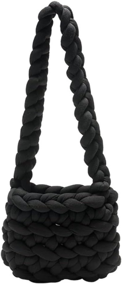 Strandtas Woven Bag - Schoudertas Hobotas - Zomerse Uitjes - Handgeweven Katoen - 30 x 24 x 12 cm - Natuurlijk