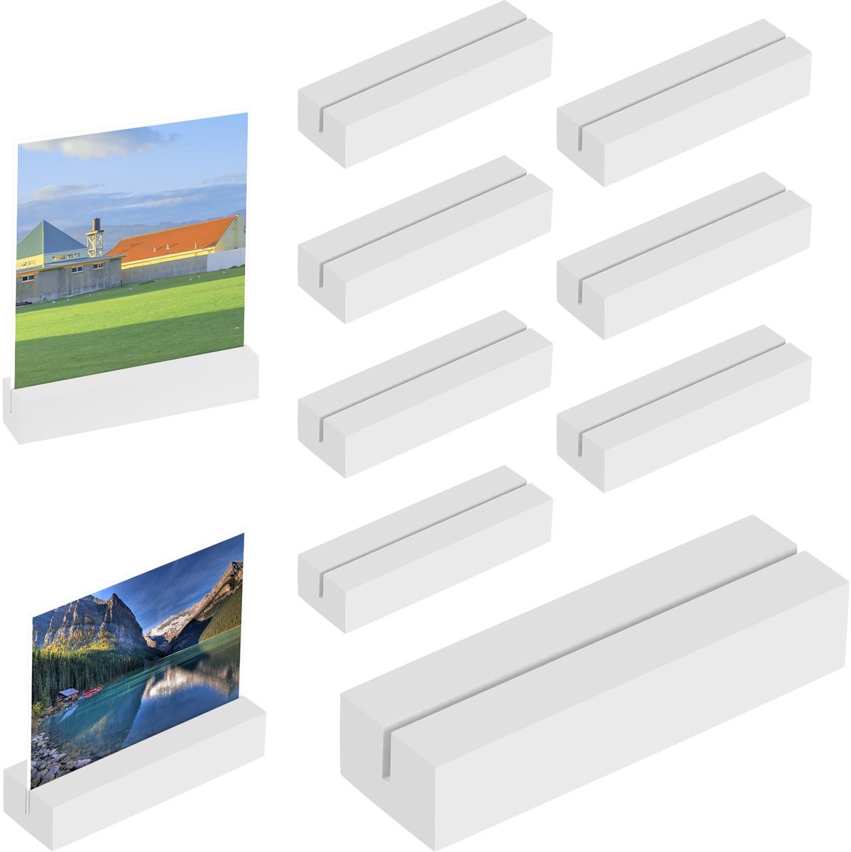 Houten kaartenhouders set van 10, tafelkaartenhouders van beukenhout (wit)