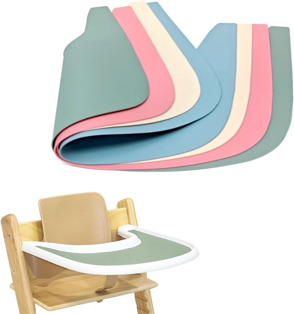 Kinderstoel Placemats - Stoelhoezen Dienblad - Eten Beschermen - Voedselveilig Siliconen - 4 stuks - Blauw Khaki Groen Roze